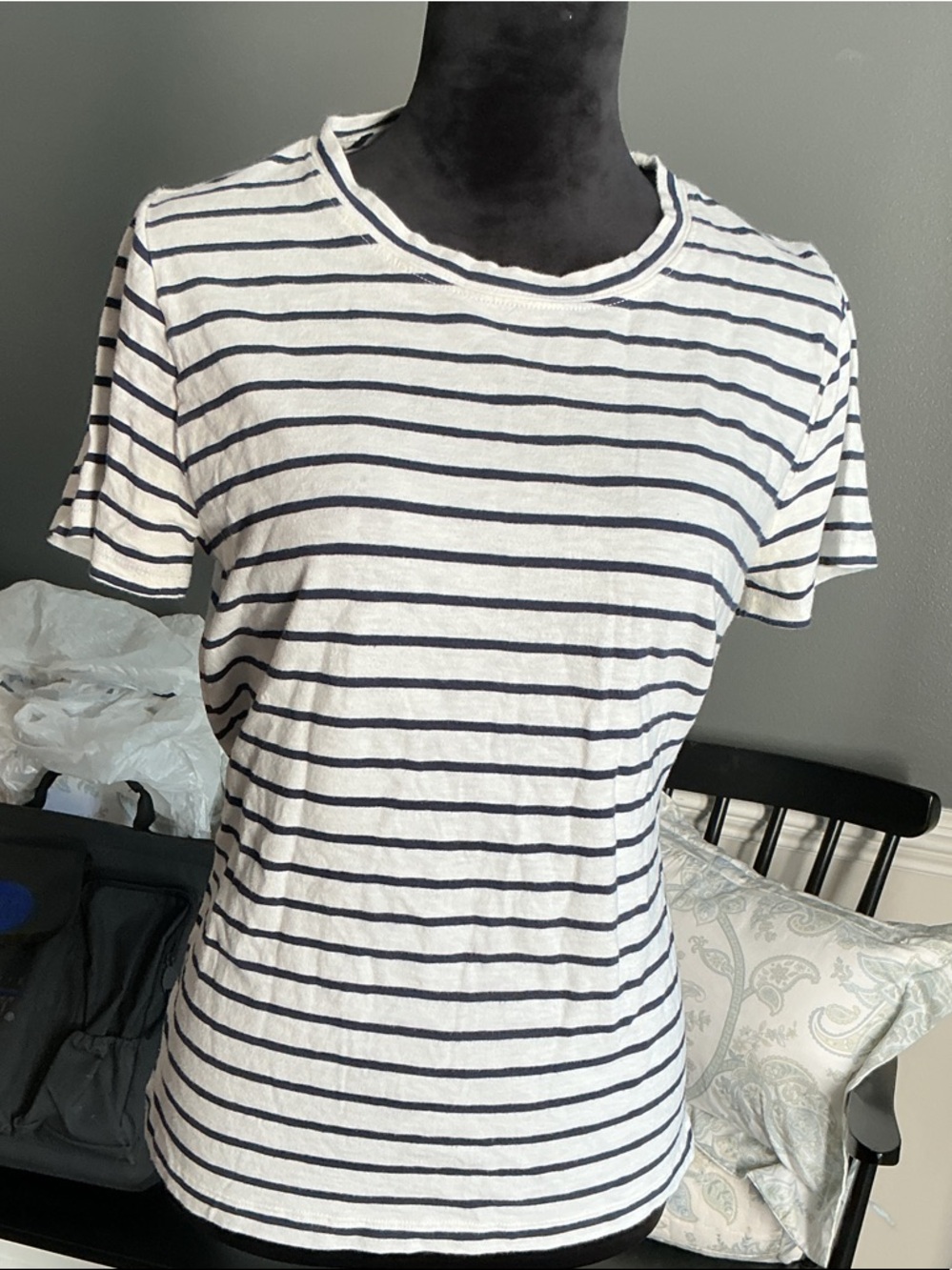 J. Crew White Tee with Navy Stripes - Short Sleeve Crewneck
